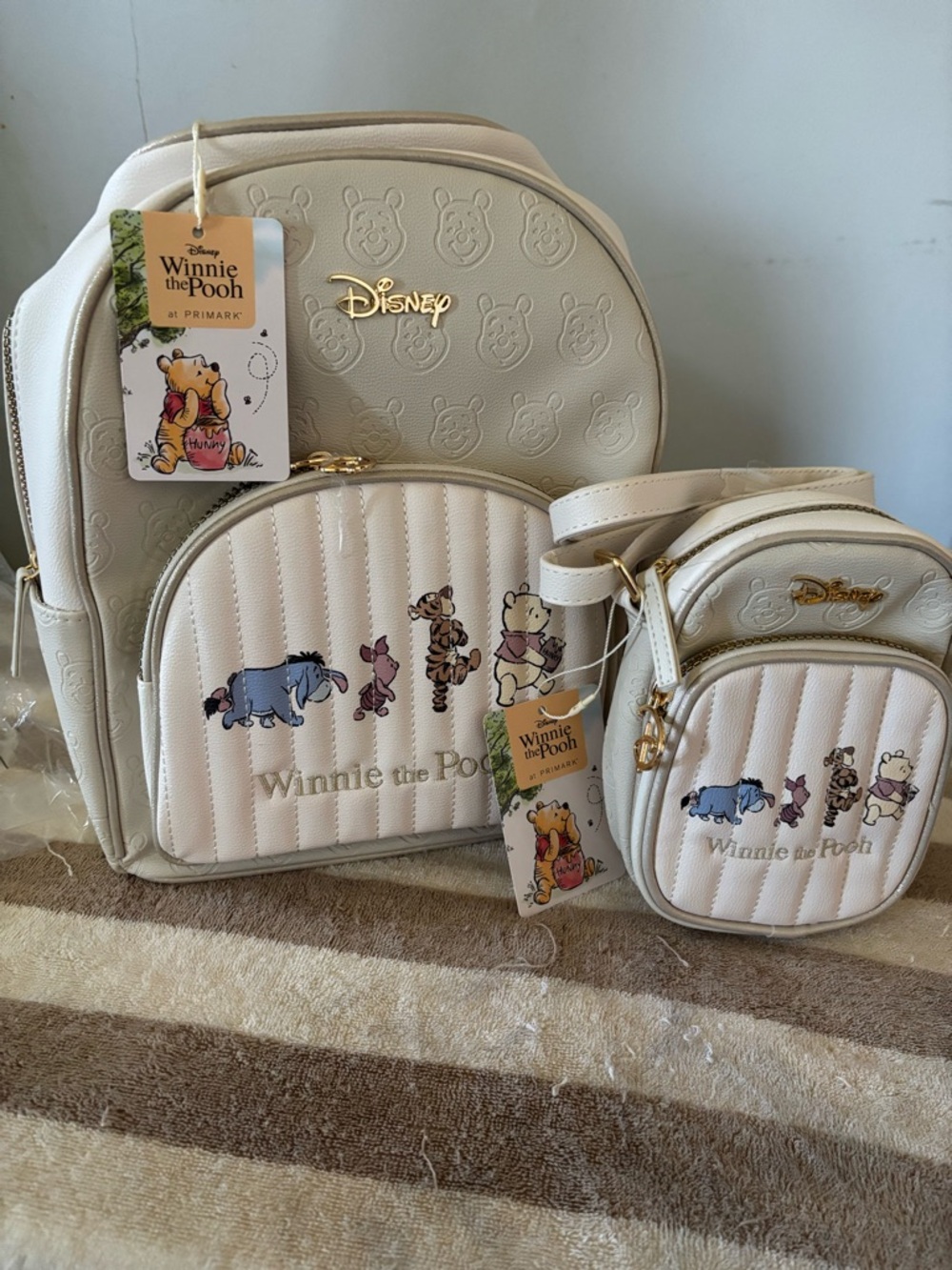 Primark Winnie the Pooh Cream Kids Backpack, Crossbody & Pouch Set